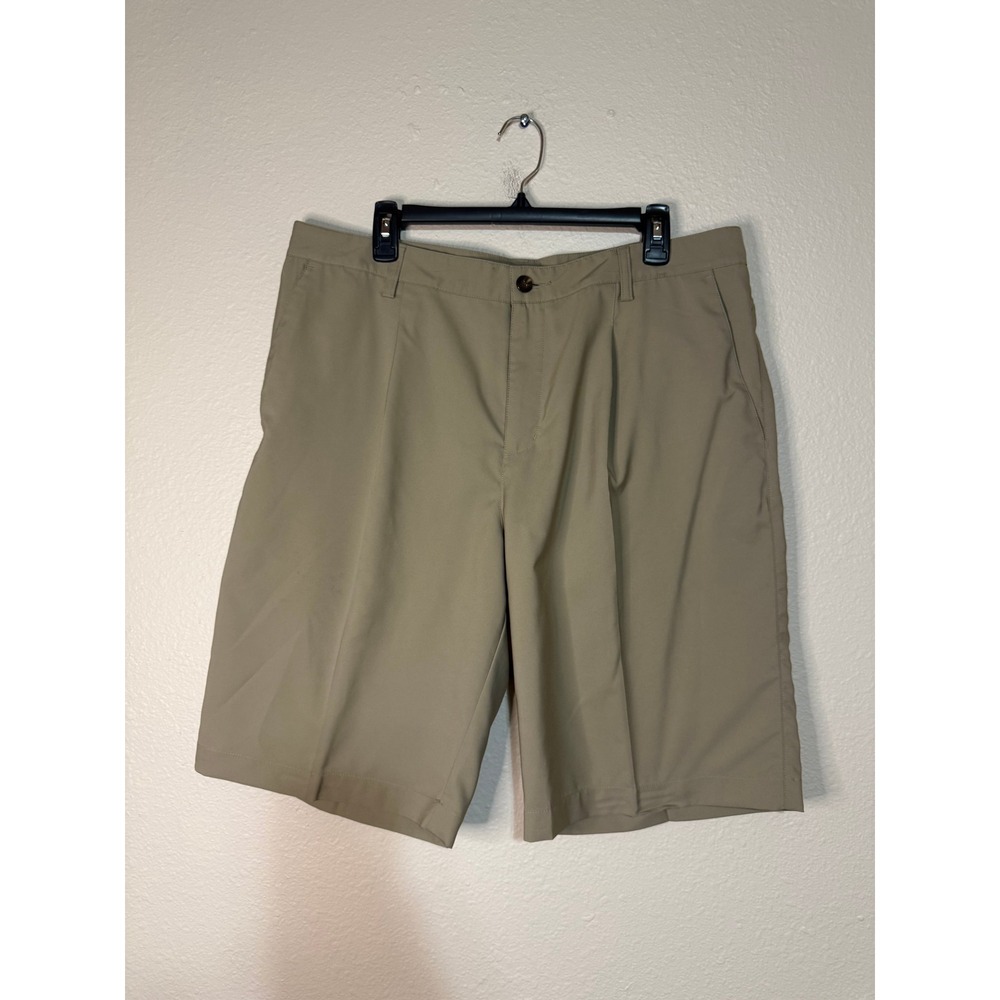 Adidas Climalite Mens Golf Shorts Tan Khaki Flat Front Performance Size 36